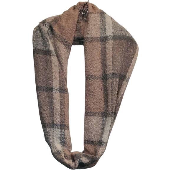 unknown Accessories - Plaid Soft Infinity Scarf Pink & Gray Plaid